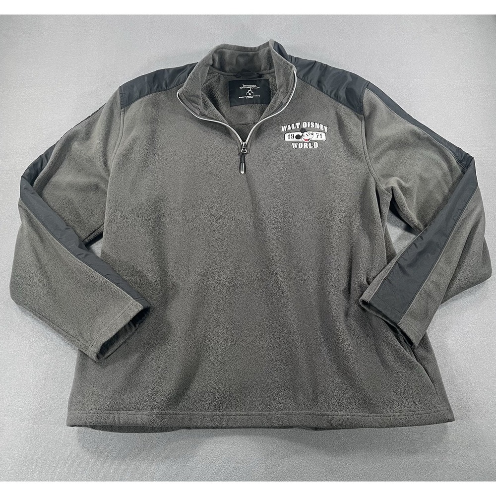Disney World Mickey Mouse 1/4 Zip Fleece Pullover Gray XL Retro 1971 Debossed